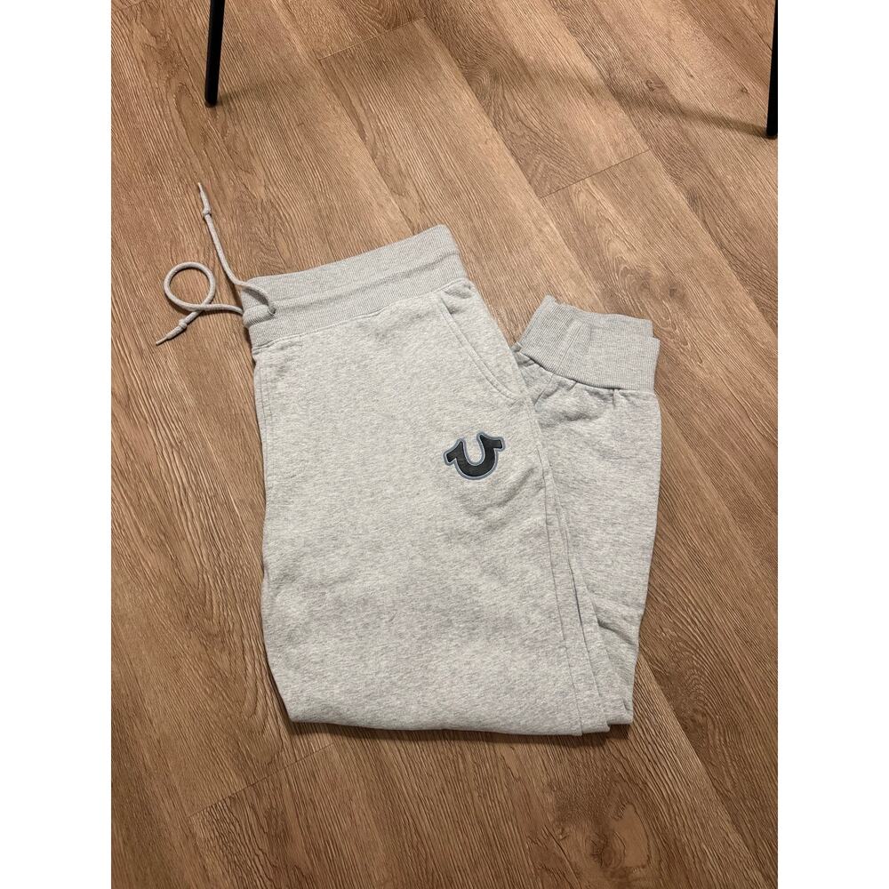 True Religion Jogger Sweatpants Mens Large Gray Fleece Logo Lounge Athletic - Picture 3 of 6